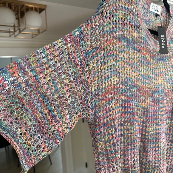 NWT KATE HEWKO Multicolour Crochet Sheer Tee with Side Slits- One Size Fits Most - Picture 10 of 16